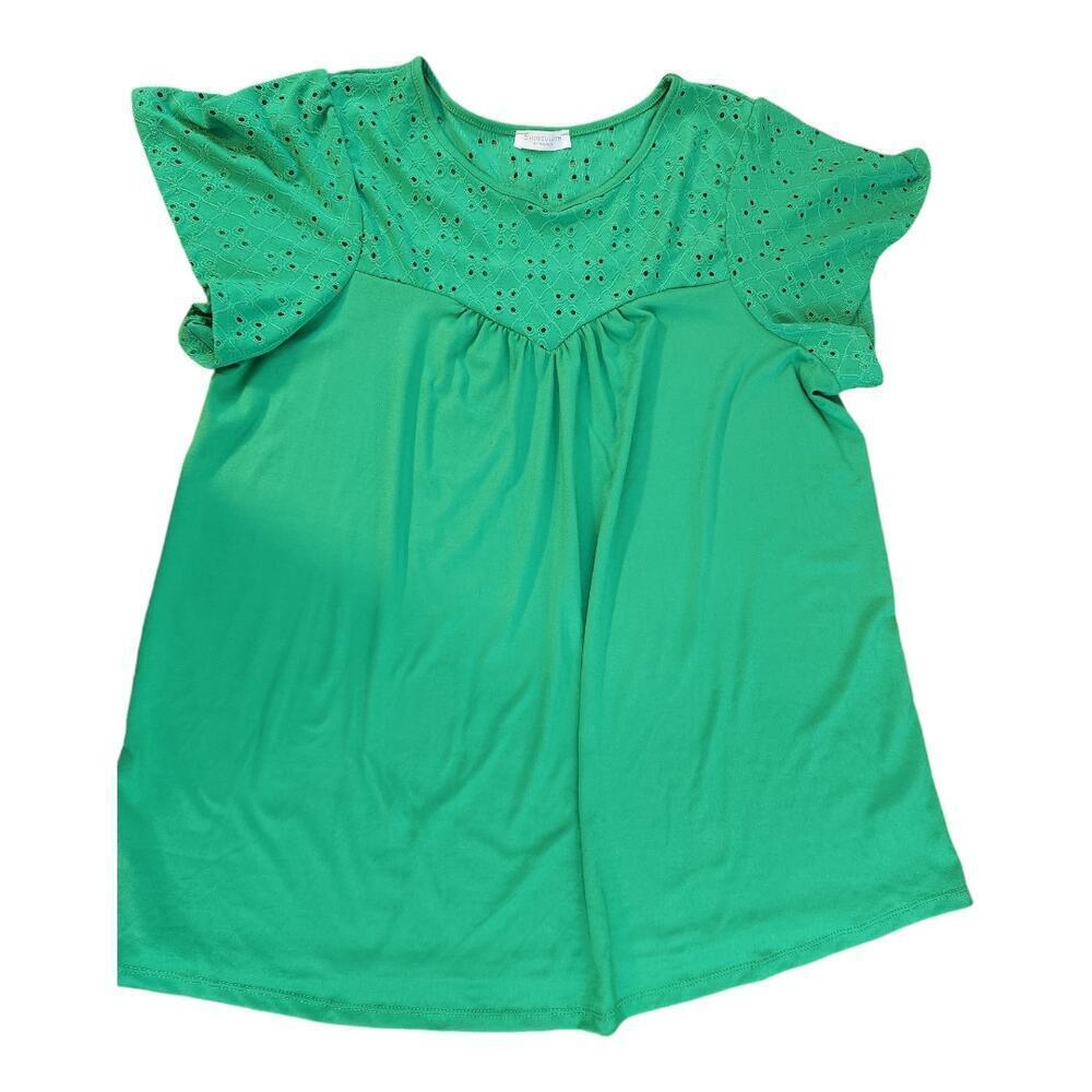 Chic‎ Soul Kelly green womens top sz 1XL eyelet cap sleeves